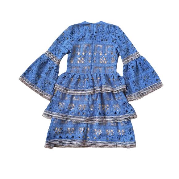 NEW Alexis Gem Tiered Mini Dress Periwinkle Blue Lace - Picture 2 of 10
